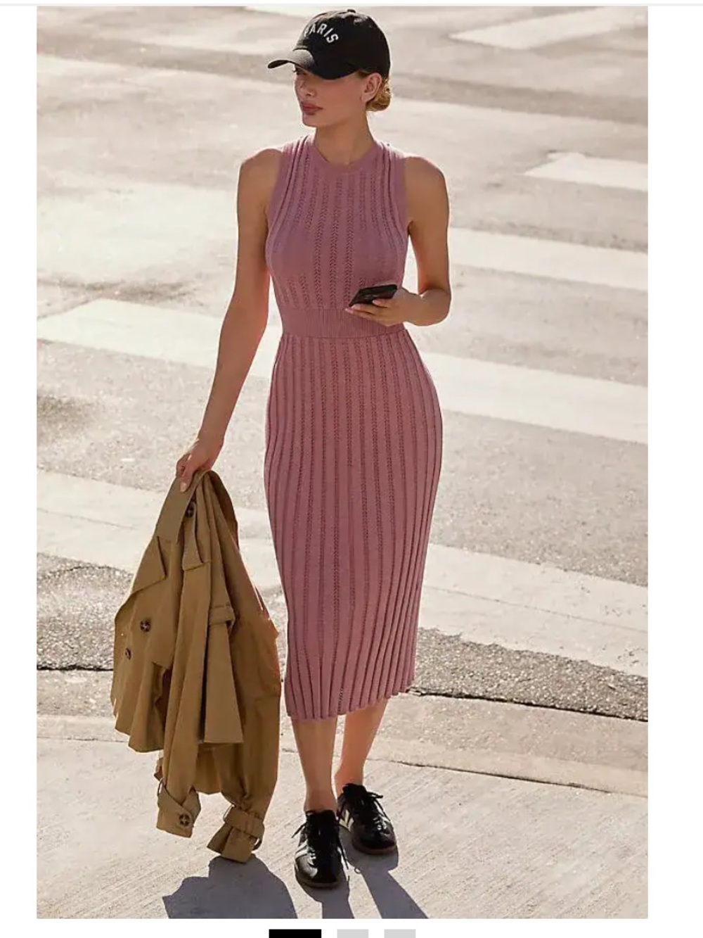 Varley ~ Florian Knit Midi Dress Bodycon Style Woodrose Pink large